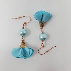 HANDMADE Blue Flower Tassel Earrings